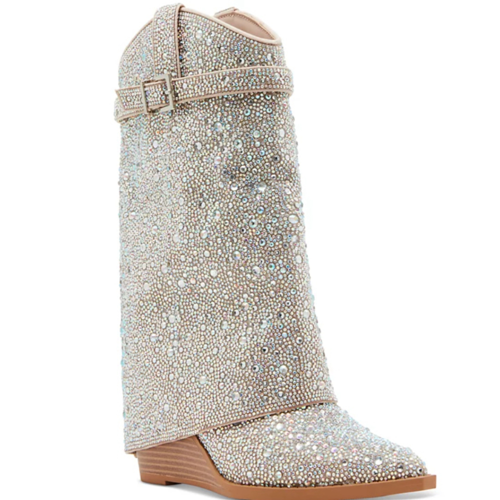 Madden Girl Joe Rhinestone Western Wedge Booties Silver Multi Size 6 NIB